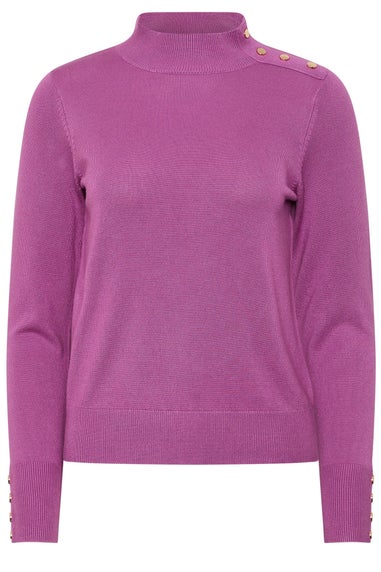 M&Co Petite Purple Button Detail Turtle Neck Jumper
