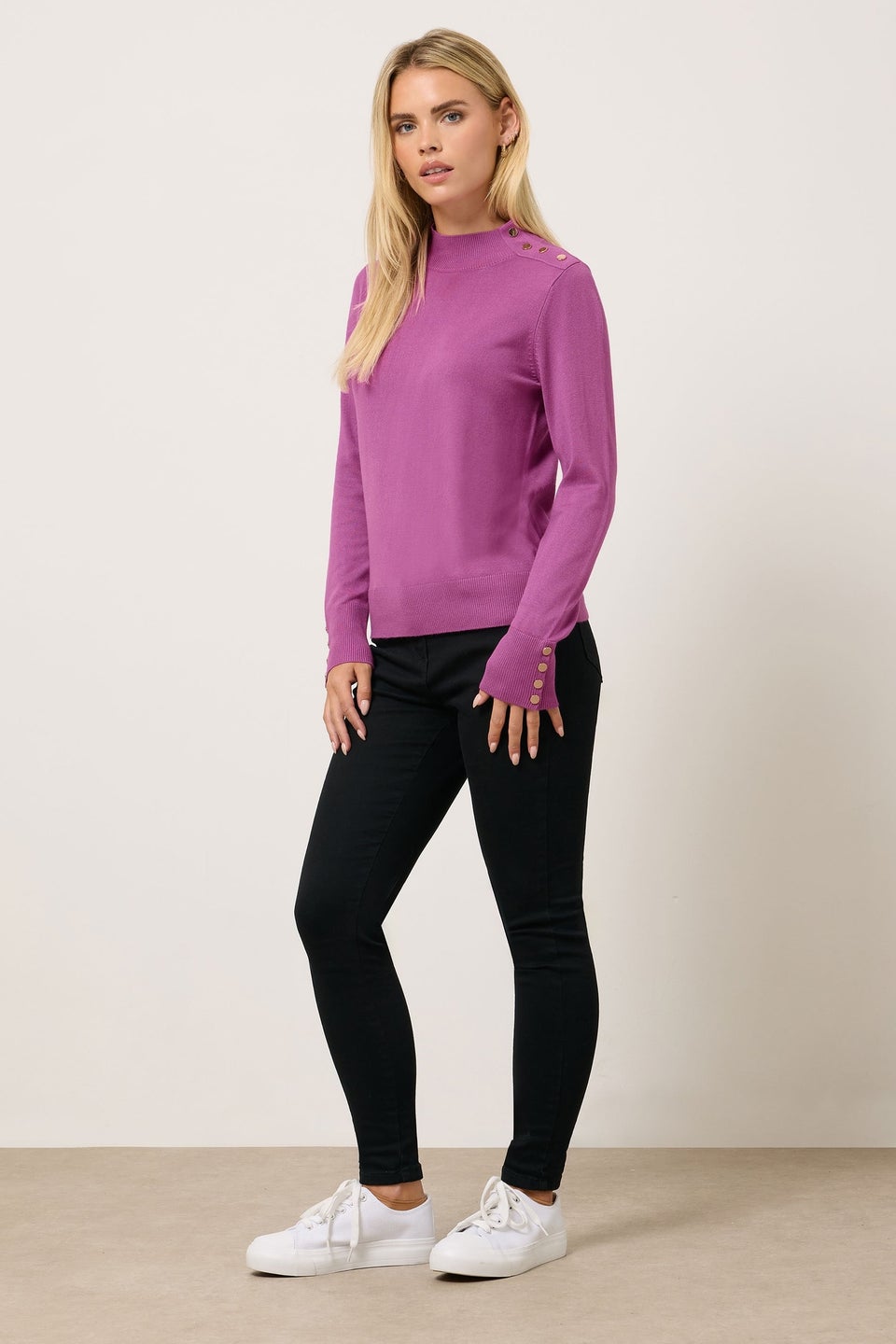 M&Co Petite Purple Button Detail Turtle Neck Jumper