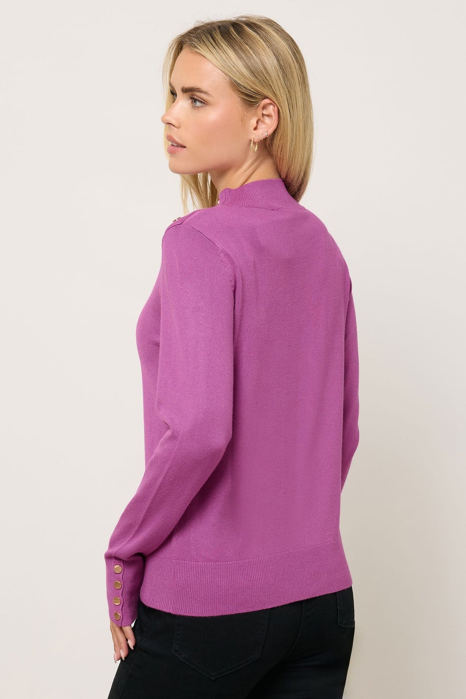 M&Co Petite Purple Button Detail Turtle Neck Jumper