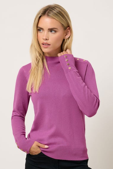 M&Co Petite Purple Button Detail Turtle Neck Jumper