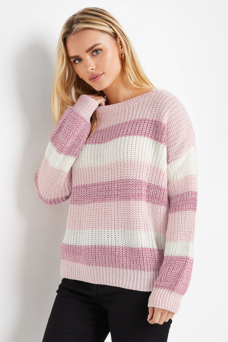 M&Co Petite Pink Striped Space Dye Jumper