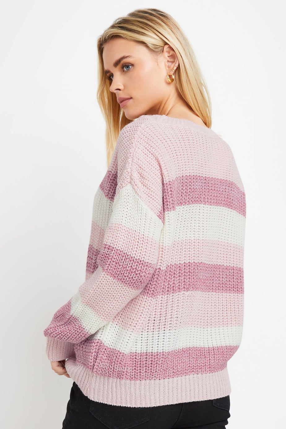 M&Co Petite Pink Striped Space Dye Jumper