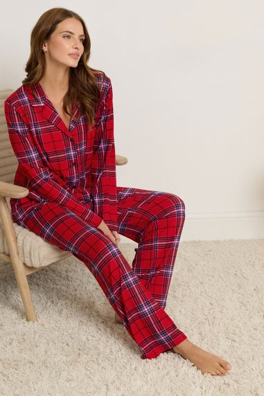 M&Co Red Soft Touch Check Wide Leg Pyjama Set