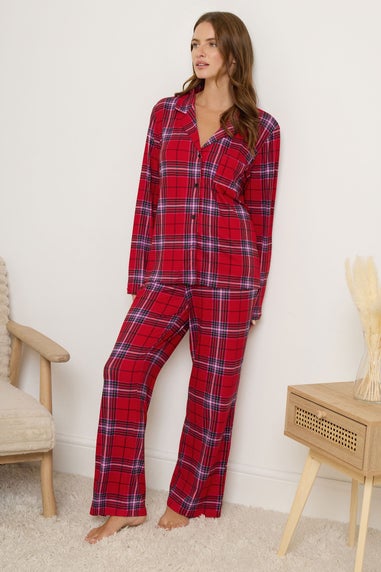 M&Co Red Soft Touch Check Wide Leg Pyjama Set