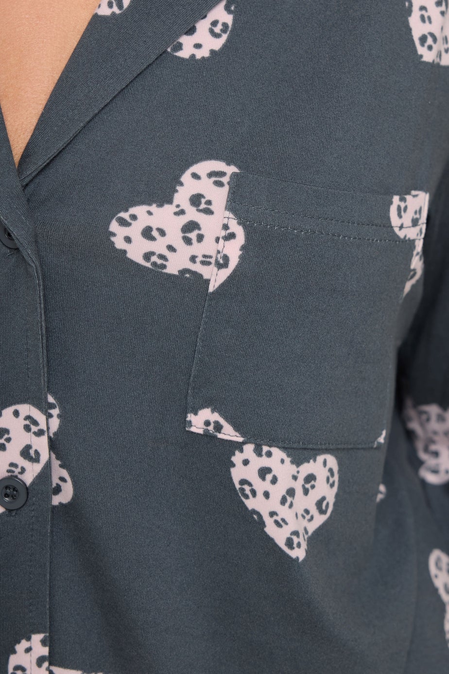 M&Co Grey Animal Heart Print Soft Touch Pyjama Set