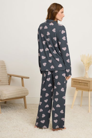 M&Co Grey Animal Heart Print Soft Touch Pyjama Set