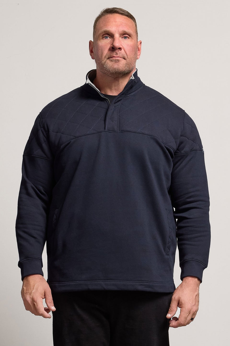 BadRhino Navy Blue Diamond Quilted Quarter Zip Sweatshirt