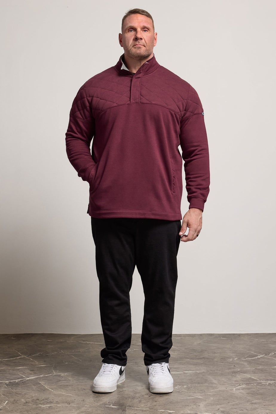 BadRhino Burgundy Red Diamond Quilted Quarter Zip Sweatshirt
