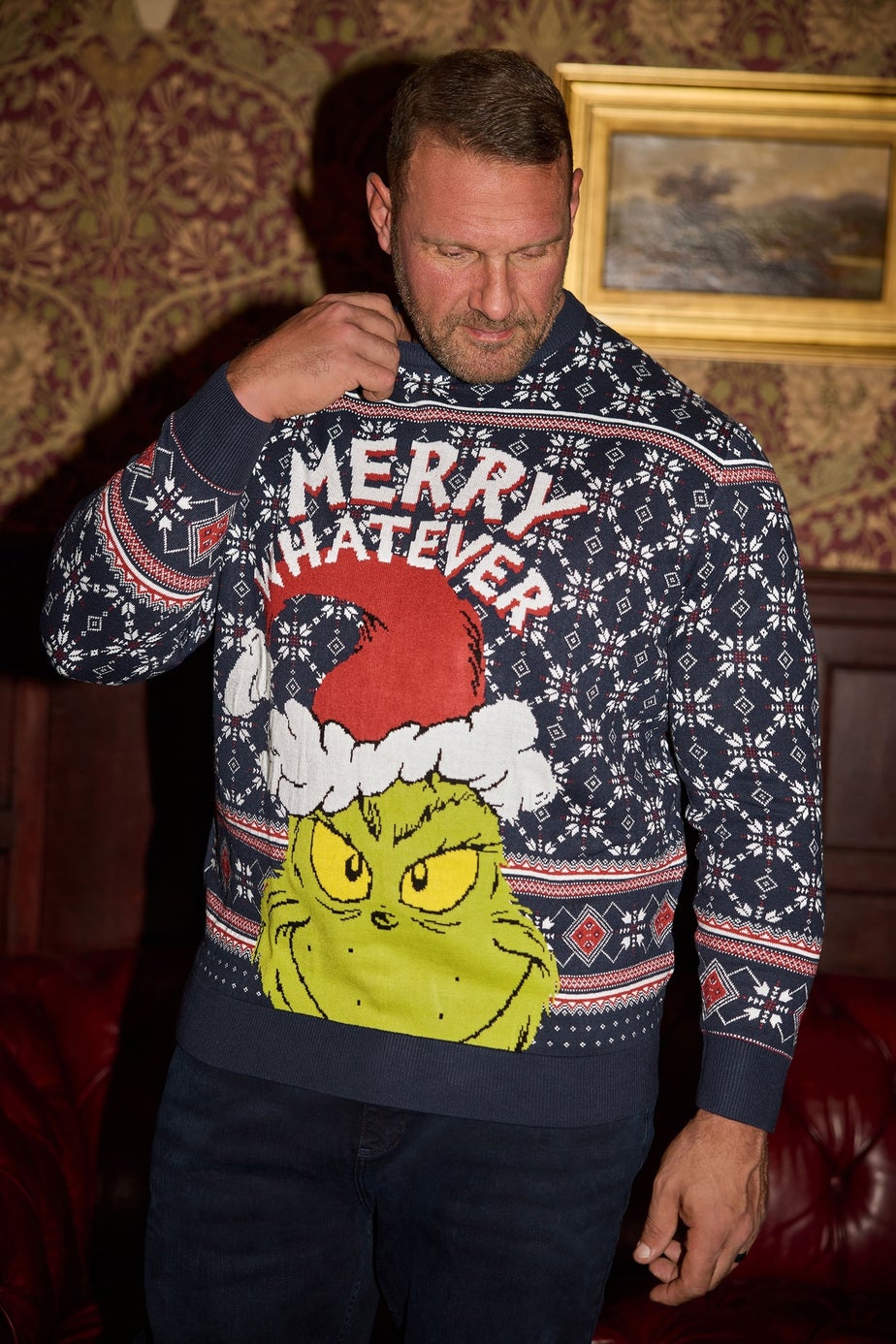 BadRhino Navy Blue Fairisle Grinch Christmas Jumper