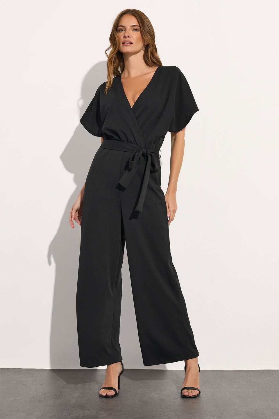 M&Co Black Wide Leg Tie Waist Jumpsuit