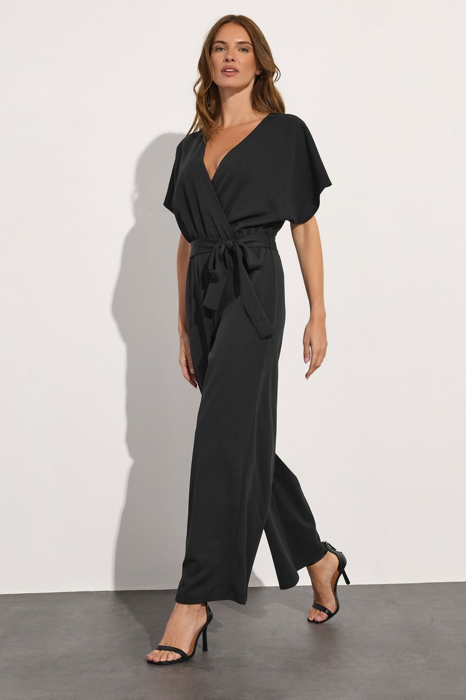M&Co Black Wide Leg Tie Waist Jumpsuit