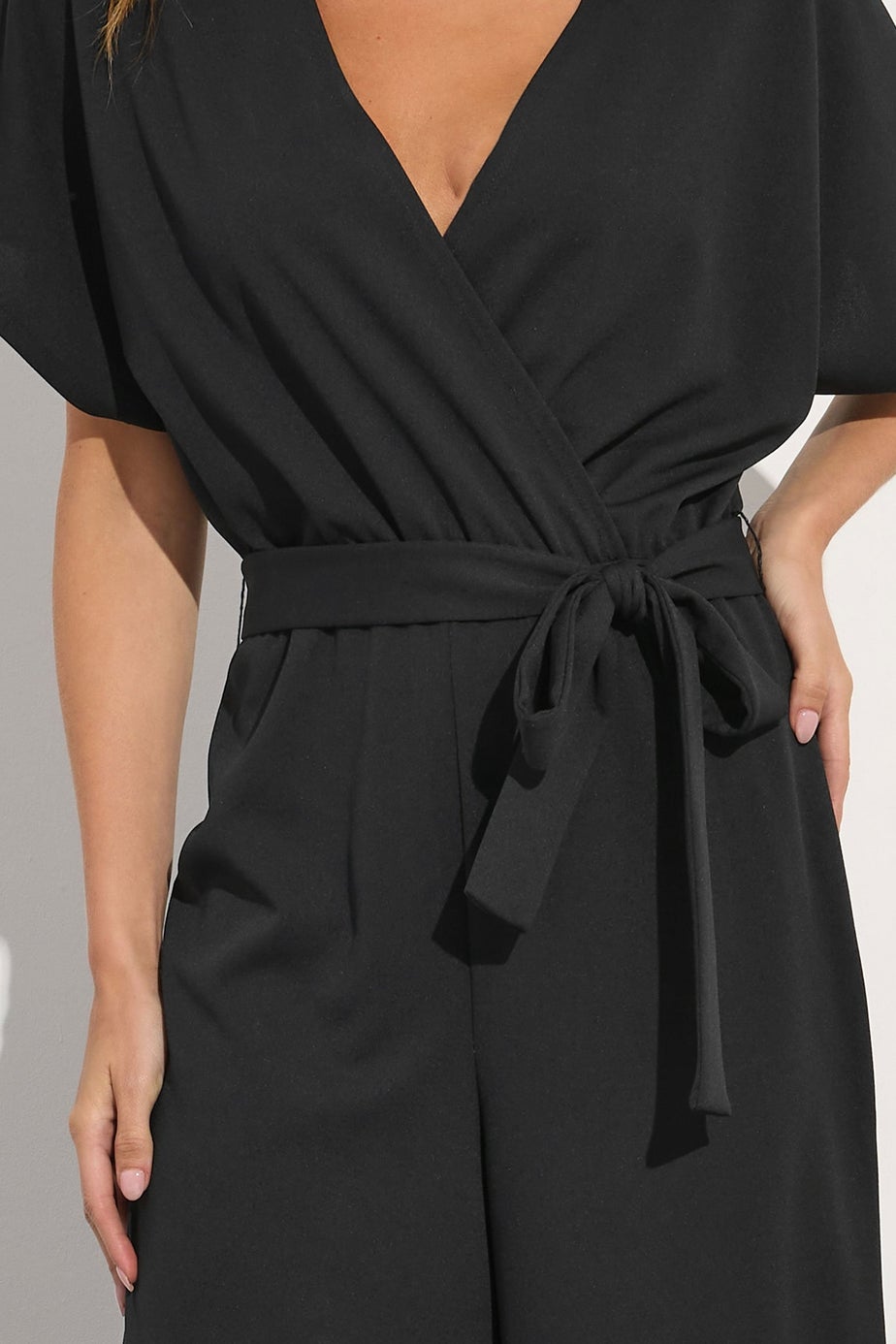 M&Co Black Wide Leg Tie Waist Jumpsuit