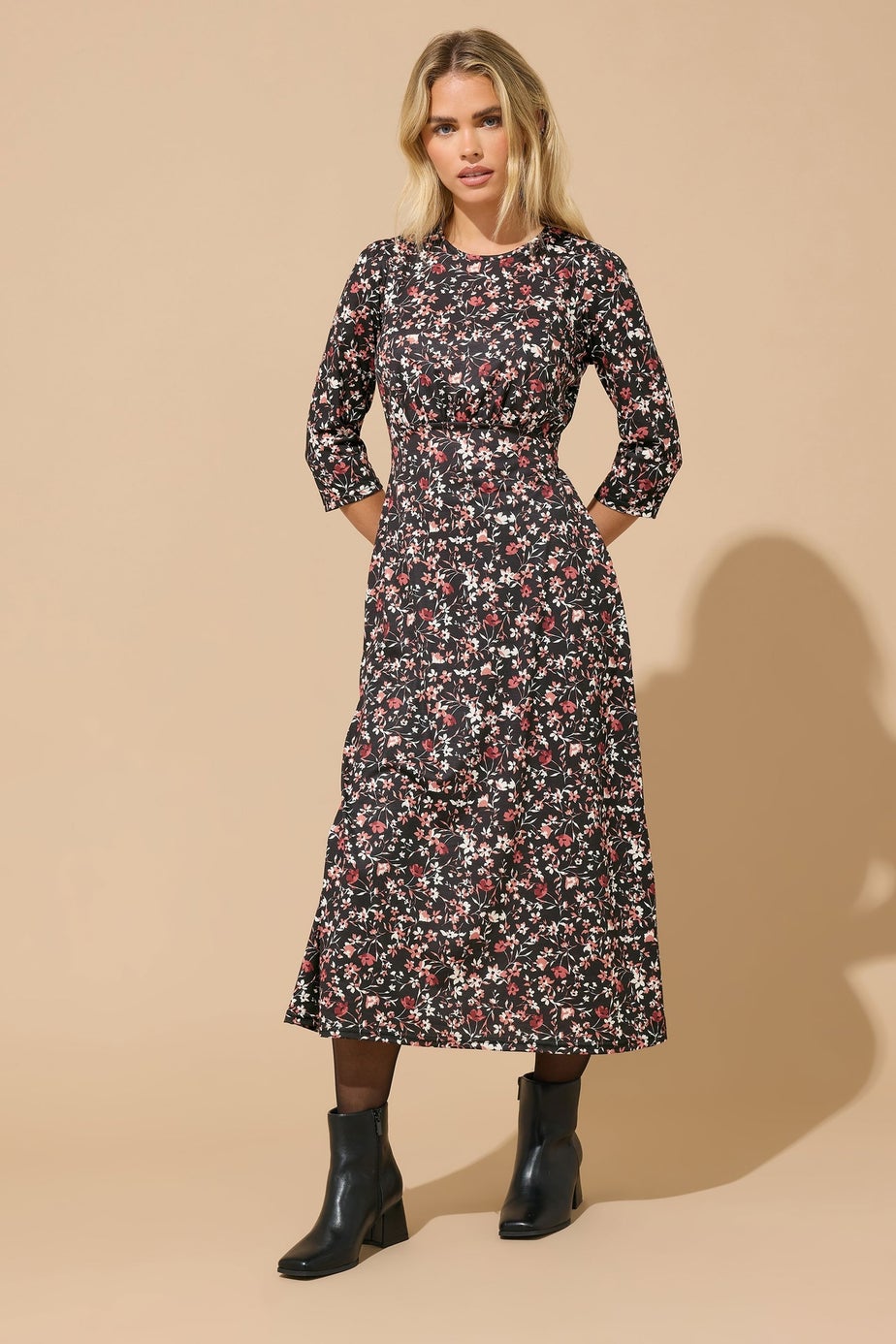 M&Co Petite Black Floral Midi Dress