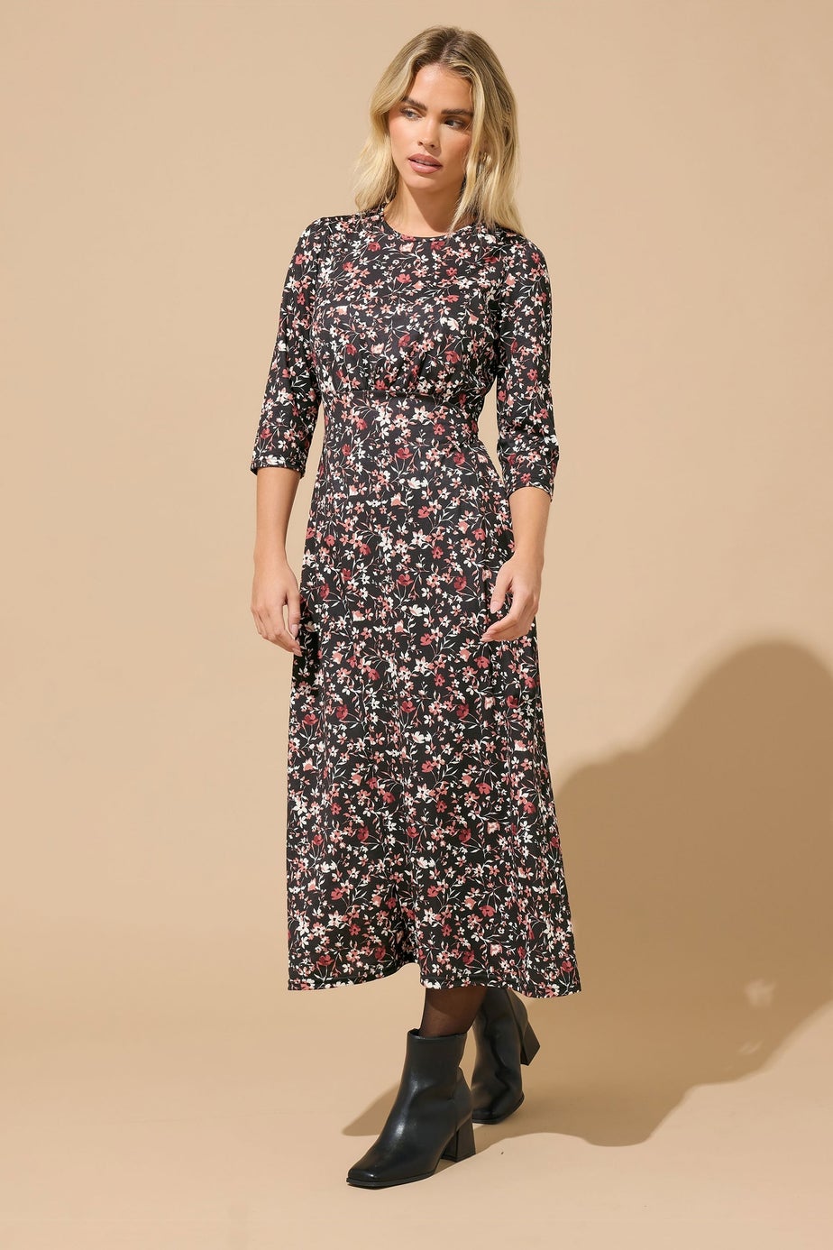 M&Co Petite Black Floral Midi Dress