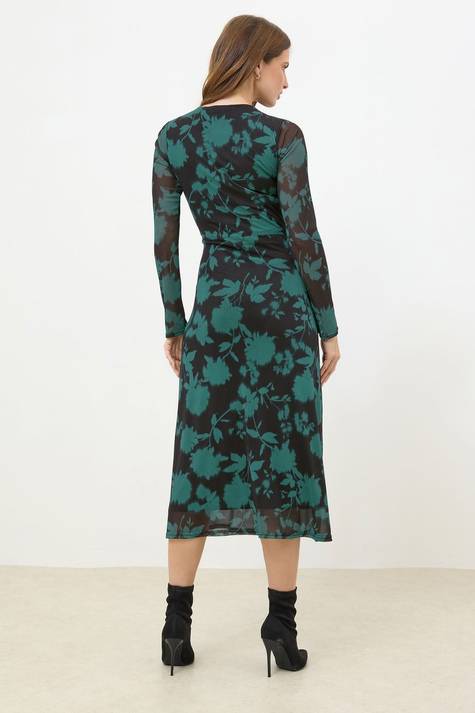 M&Co Teal Green Floral Mesh Twist Side Dress