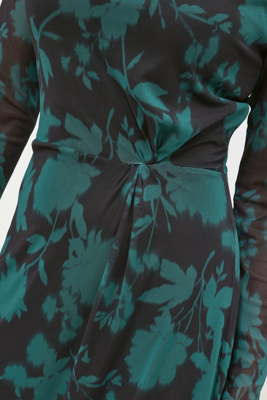 M&Co Teal Green Floral Mesh Twist Side Dress