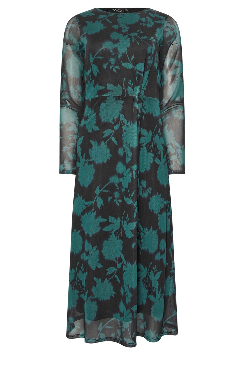 M&Co Teal Green Floral Mesh Twist Side Dress