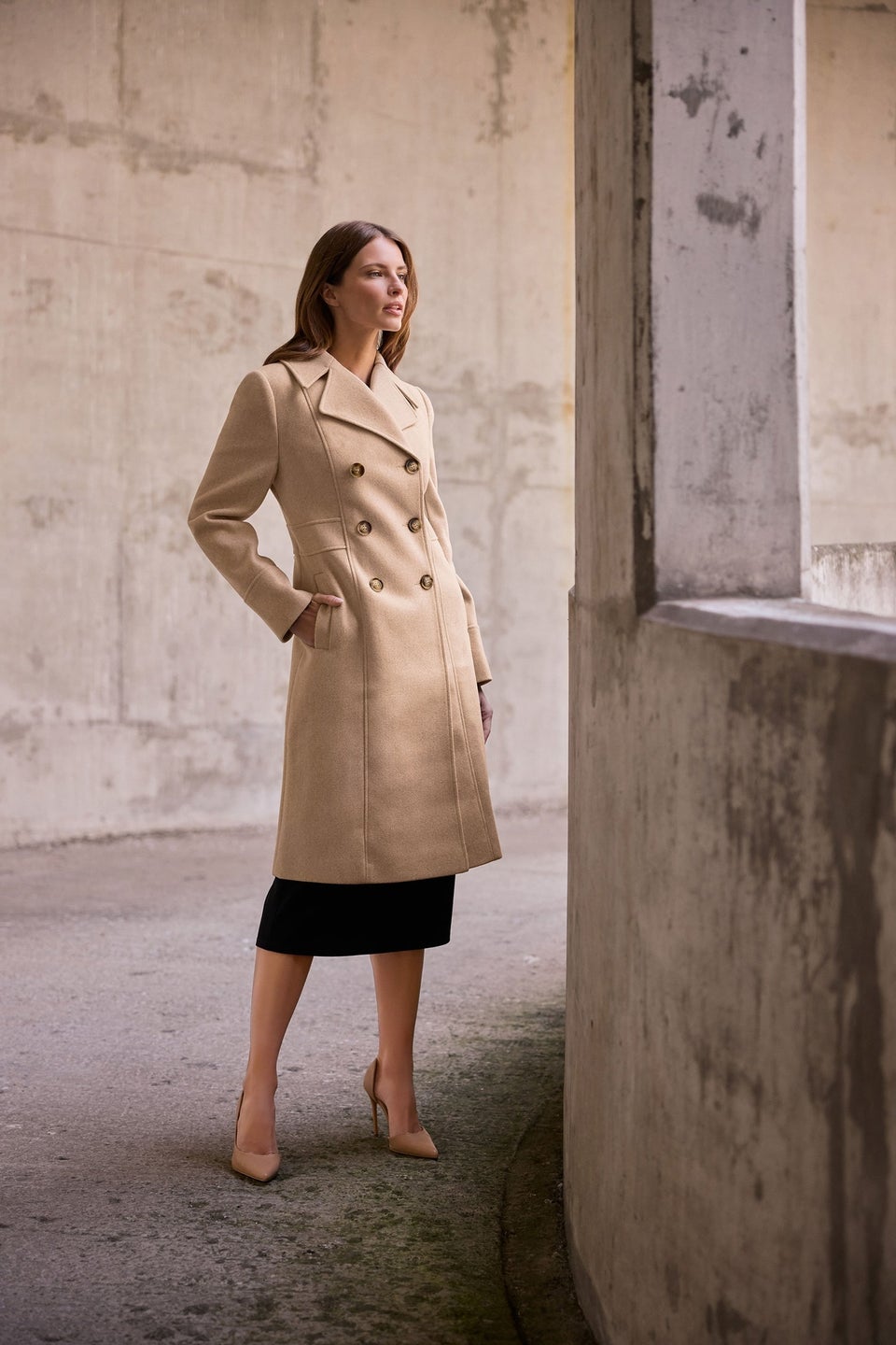 M&Co Natural Double Breasted Midi Coat