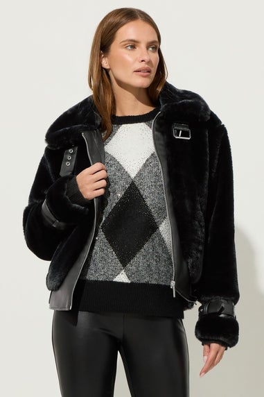 Star By Julien Macdonald Black Faux Fur Coat