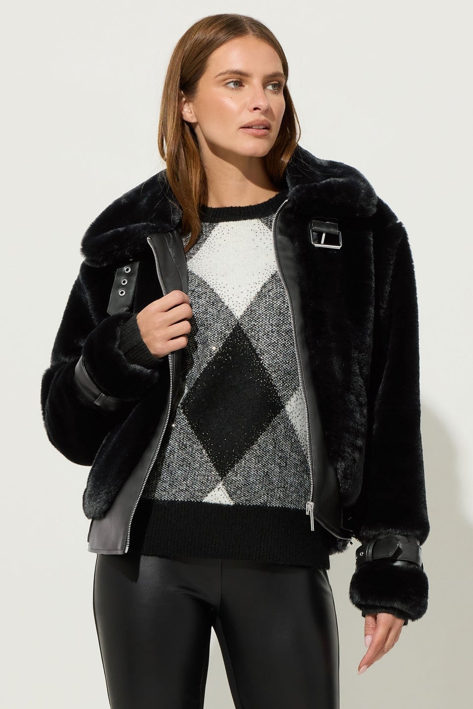 Star By Julien Macdonald Black Faux Fur Coat