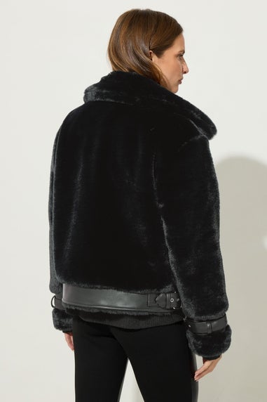 Star By Julien Macdonald Black Faux Fur Coat