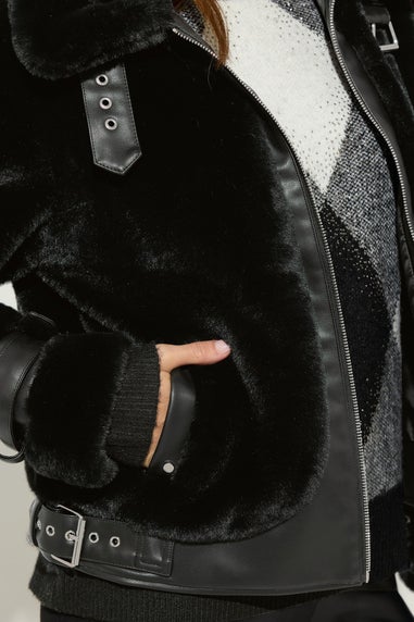 Star By Julien Macdonald Black Faux Fur Coat