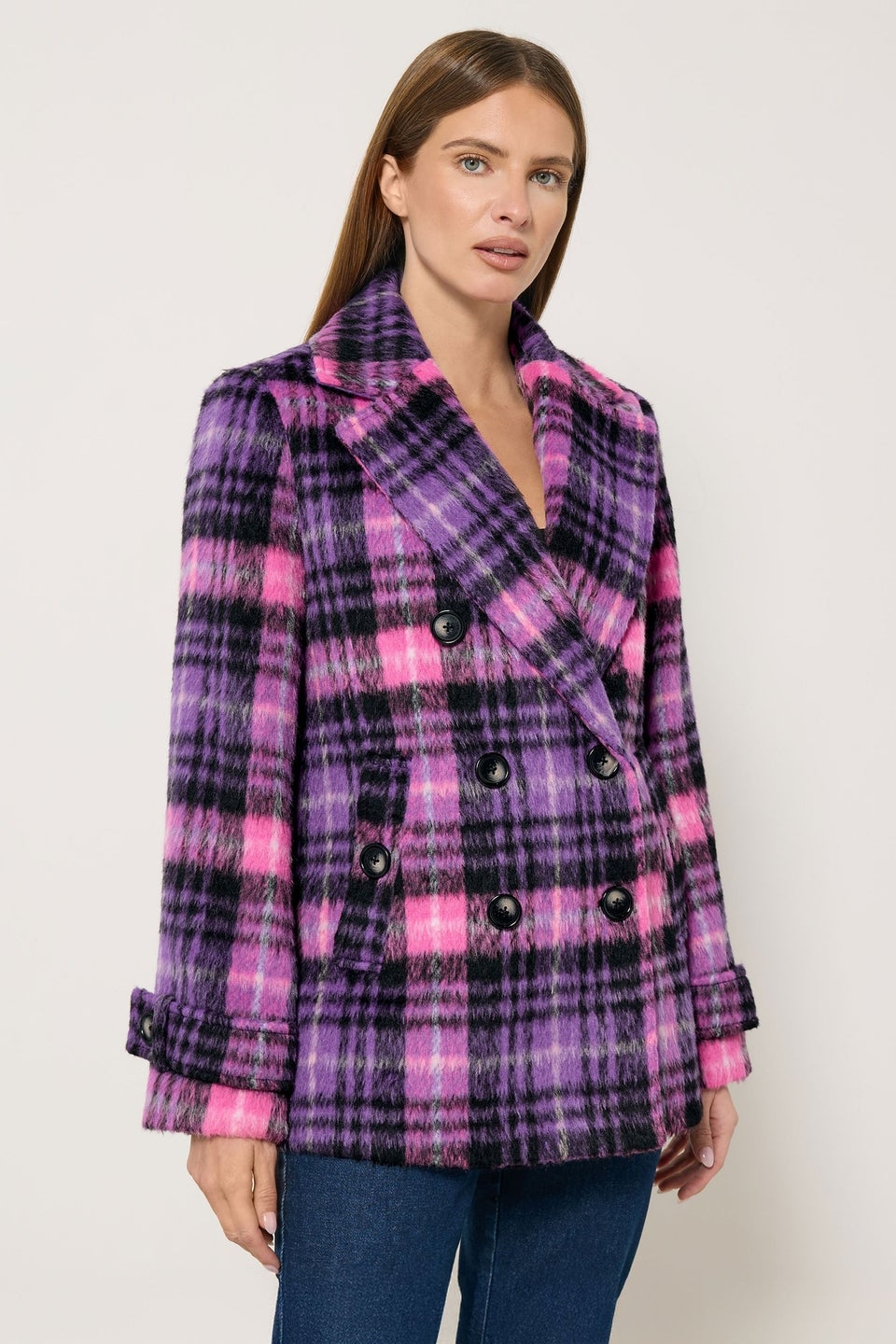 Star By Julien Macdonald Purple Checked Button Through Coat