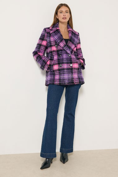 Star By Julien Macdonald Purple Checked Button Through Coat