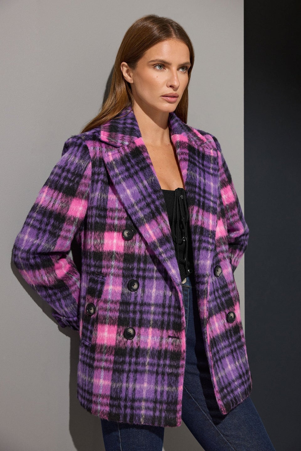 Star By Julien Macdonald Purple Checked Button Through Coat
