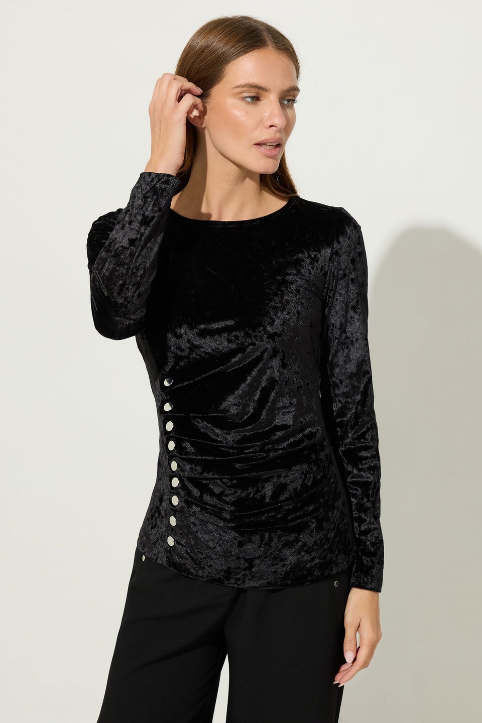 Star By Julien Macdonald Black Velvet Button Detail Top