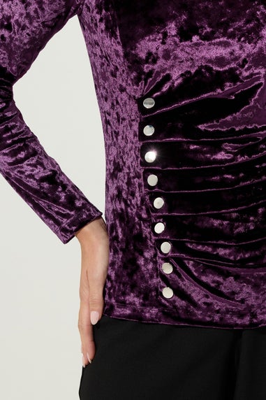 Star By Julien Macdonald Purple Velvet Button Detail Top