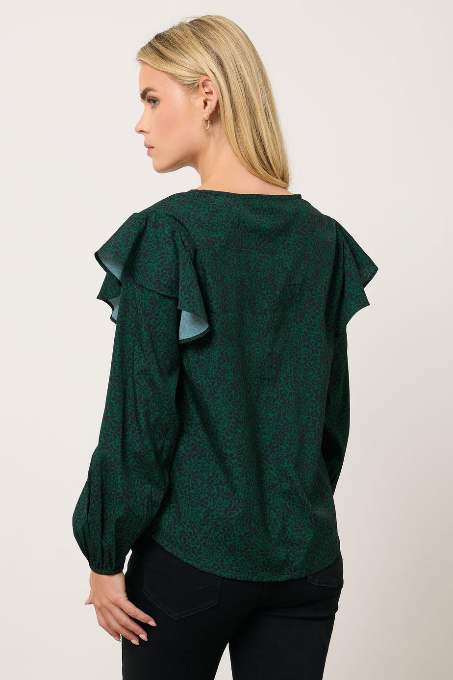 M&Co Petite Green Floral Print Tie Neck Blouse