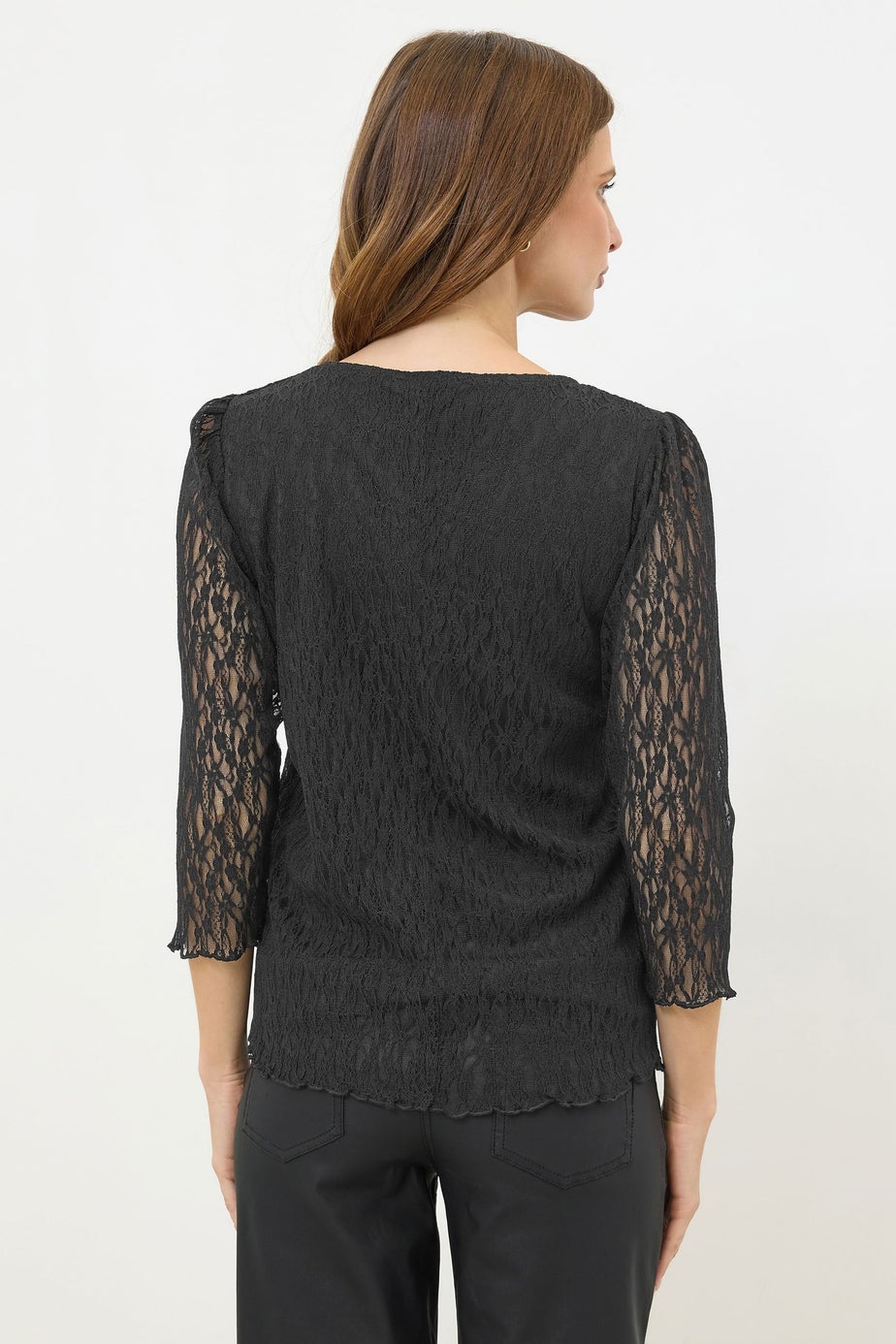 M&Co Black Floral Lace Long Sleeve Top