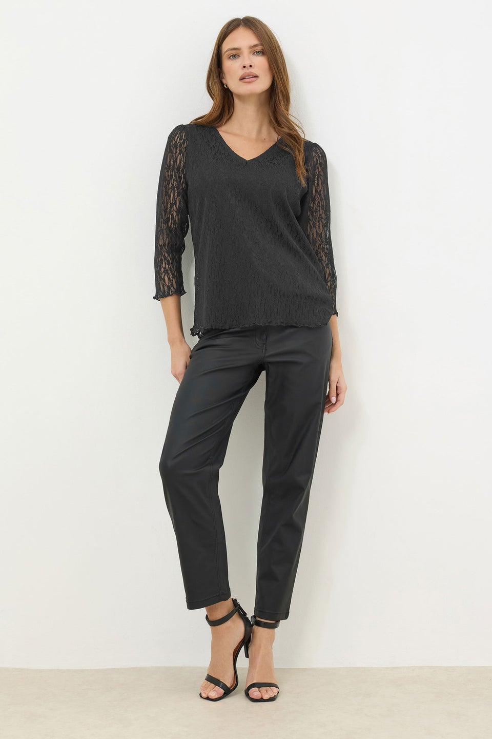 M&Co Black Floral Lace Long Sleeve Top
