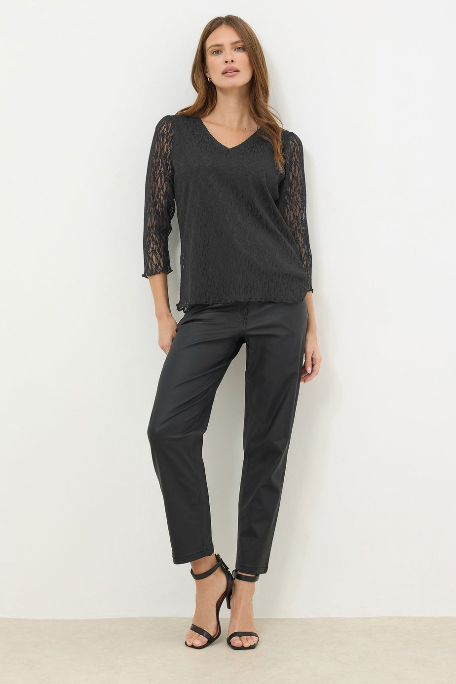M&Co Black Floral Lace Long Sleeve Top