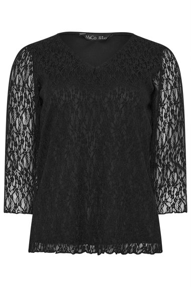 M&Co Black Floral Lace Long Sleeve Top