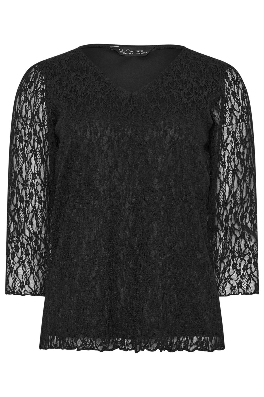 M&Co Black Floral Lace Long Sleeve Top