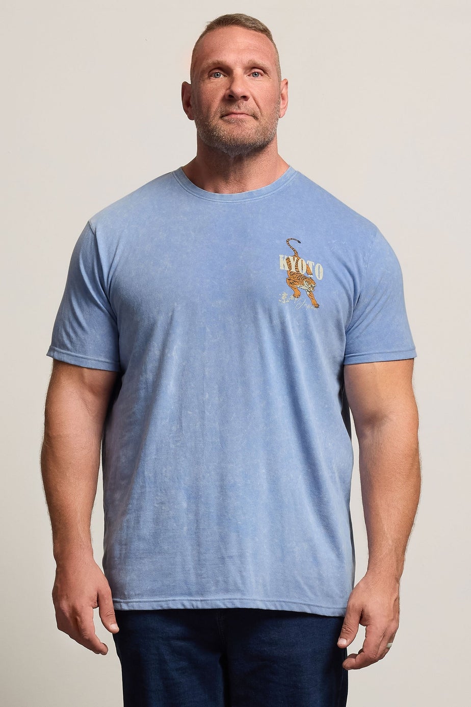 BadRhino Light Blue Acid Wash Kyoto Tiger Graphic T-Shirt