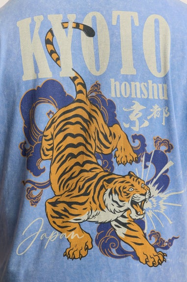 BadRhino Light Blue Acid Wash Kyoto Tiger Graphic T-Shirt