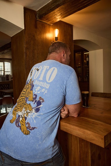 BadRhino Light Blue Acid Wash Kyoto Tiger Graphic T-Shirt