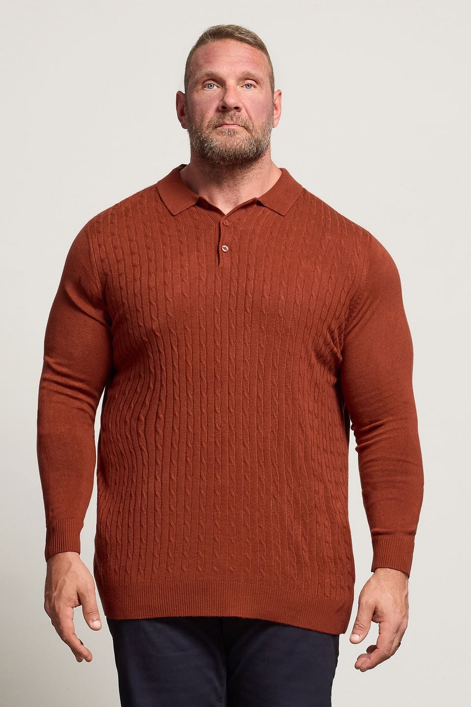 BadRhino Burnt Red Cable Knit Polo Shirt