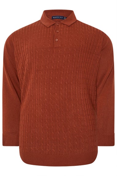 BadRhino Burnt Red Cable Knit Polo Shirt