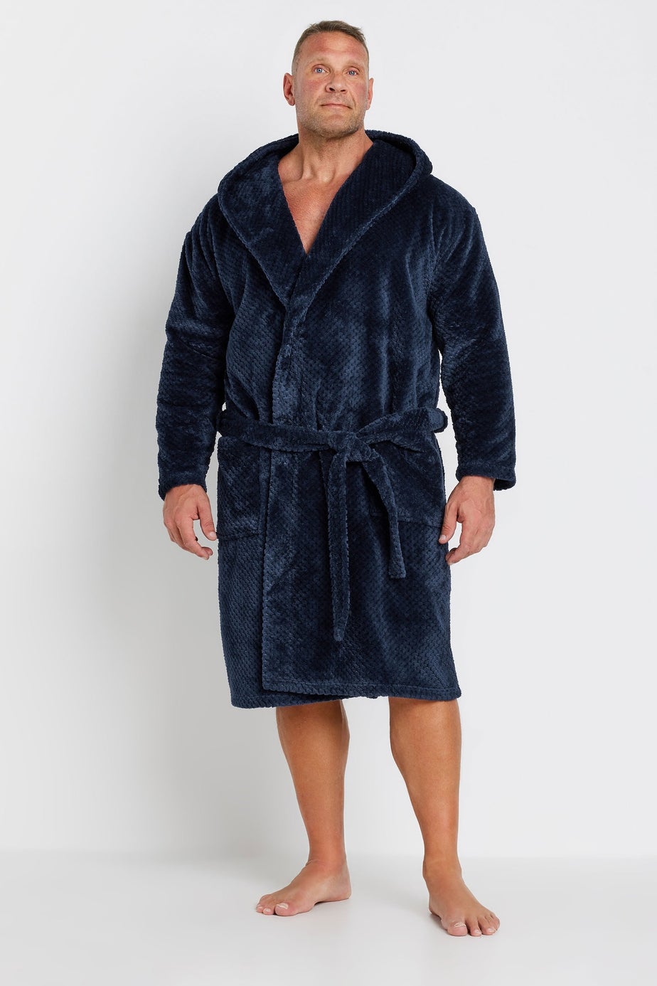BadRhino Navy Blue Textured Fleece Dressing Gown