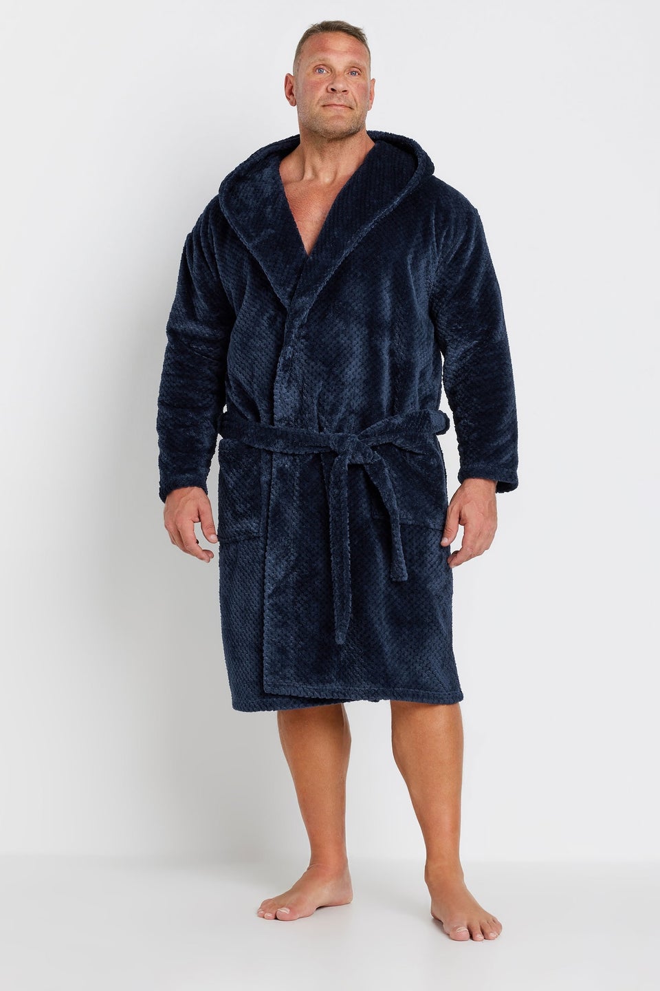 BadRhino Navy Blue Textured Fleece Dressing Gown