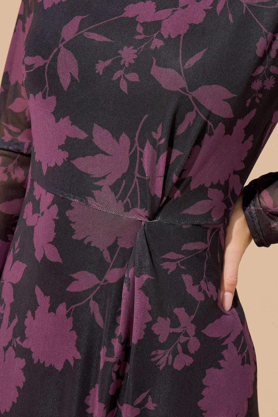 M&Co Petite Berry Purple Floral Mesh Twist Side Dress