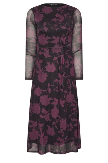 M&Co Petite Berry Purple Floral Mesh Twist Side Dress