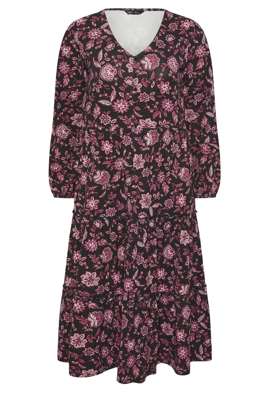 M&Co Petite Black Floral Tiered Midi Dress