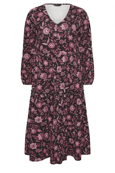M&Co Petite Black Floral Tiered Midi Dress