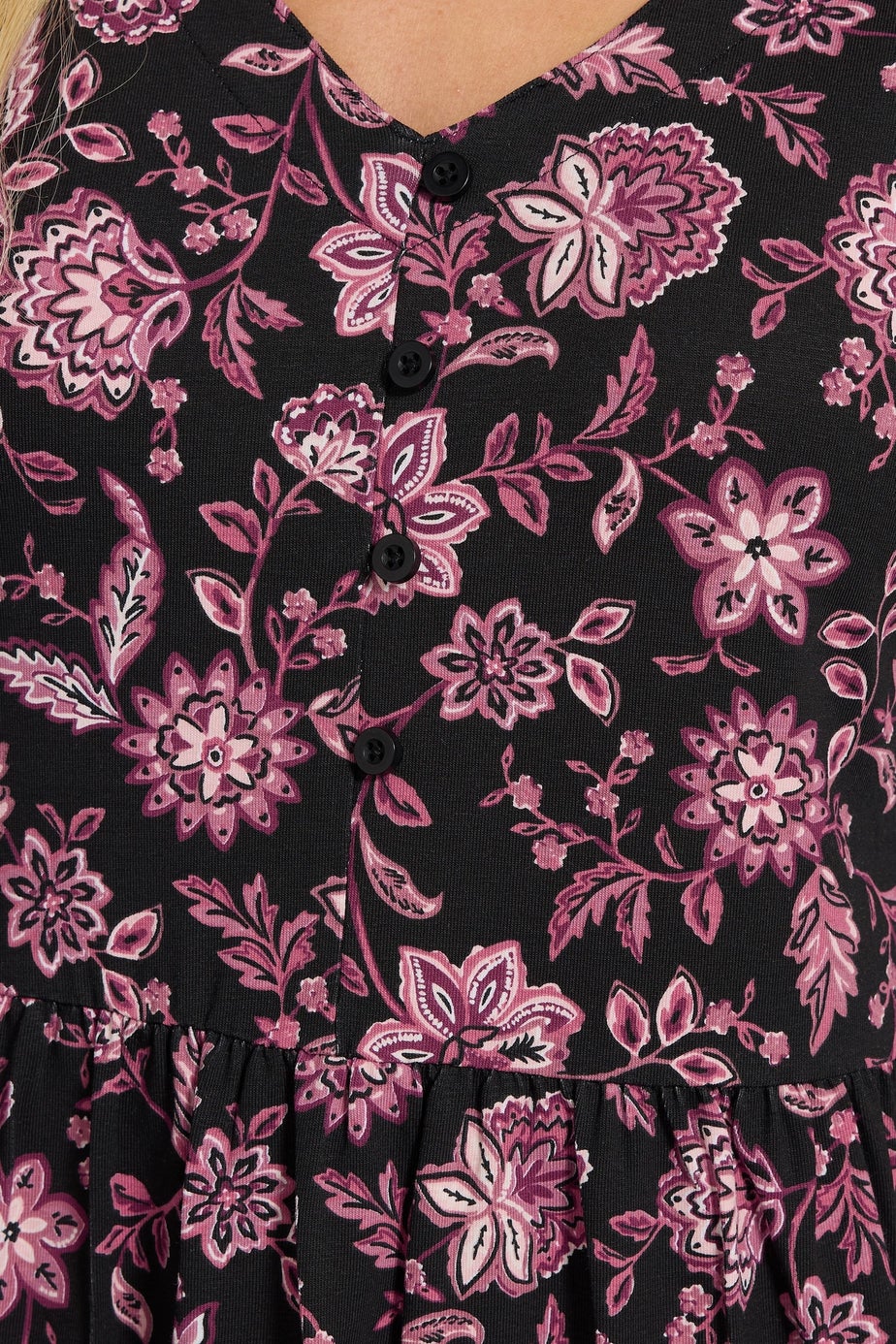 M&Co Petite Black Floral Tiered Midi Dress