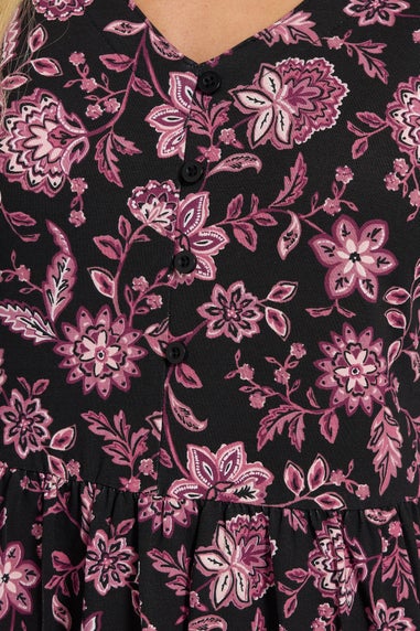 M&Co Petite Black Floral Tiered Midi Dress